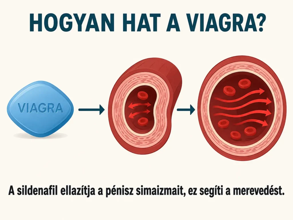 Hogyan hat a Viagra – sildenafil hatásmechanizmus ábra