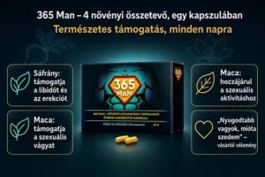 365 Man – napi szedésű potencianövelő kapszula férfiaknak, Maca kivonattal és sáfránnyal. NNGYK notifikált étrend-kiegészítő (41736/2026).